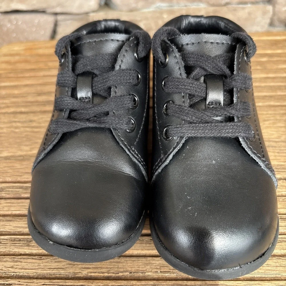 Stride Rite Elliot Shoes Boys Black Leather Lace Up Tie Toddler Size 5.5W